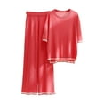 thumbnail image 1 of Womens 2 Piece Summer Outfits, Side Split Short Sleeve Top and Wide Leg Long Pants Sets Spring Casual Loungewear (Small, Red), 1 of 3
