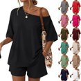 thumbnail image 1 of Womens 2 Piece Summer Shorts Set Lounge Matching Two Piece Oversized Beach Vacation Outfits 2026 Sweatsuits Black XL, 1 of 8