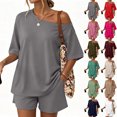 thumbnail image 1 of Womens 2 Piece Summer Shorts Set Lounge Matching Two Piece Oversized Beach Vacation Outfits 2026 Sweatsuits Gray 2XL, 1 of 8