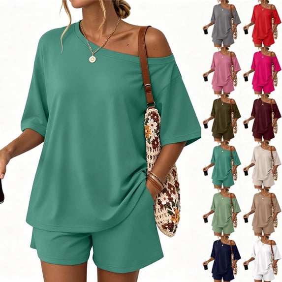 Womens 2 Piece Summer Shorts Set Lounge Matching Two Piece Oversized Beach Vacation Outfits 2026 Sweatsuits Mint Green XL