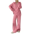 thumbnail image 1 of Womens 2 Piece Sweater Set Knit Pullover Wide Leg Pants Loungewear Matching Sets Fall Fashion Travel Outfits New Casual Outfits for Women Pinky One Size, 1 of 5