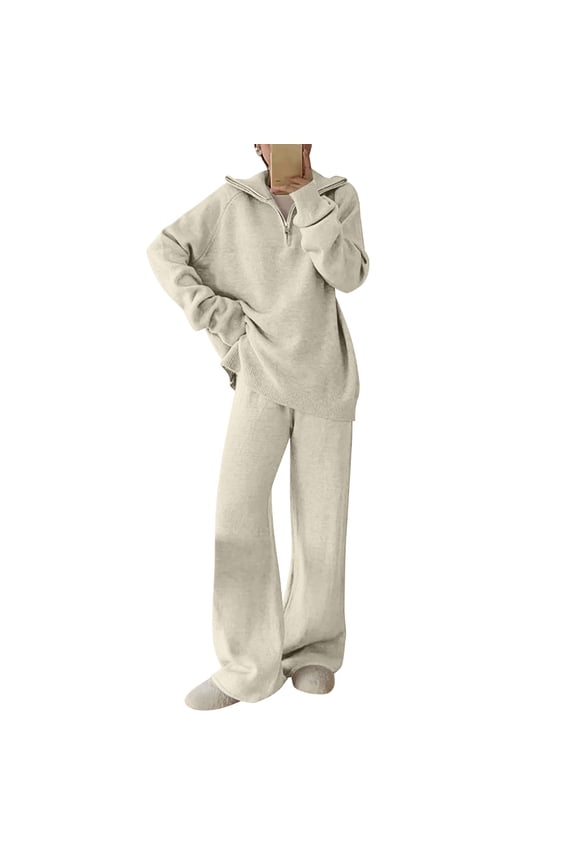 Womens 2 Piece Sweater Set Knit Pullover Wide Leg Pants Loungewear Matching Sets Fall Fashion Travel Outfits New Womens 2 Piece Outfits Fall White One Size