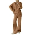 thumbnail image 1 of Womens 2 Piece Sweater Set Knit Pullover Wide Leg Pants Loungewear Matching Sets Fall Fashion Travel Outfits New Womens Pajama Set Coffee One Size, 1 of 5