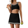 thumbnail image 1 of Womens 2 Piece Sweater Skirt Set Suspenders Sleeveless Short Skirt Outfits Tennis Skorts Gym Yoga Black S, 1 of 4