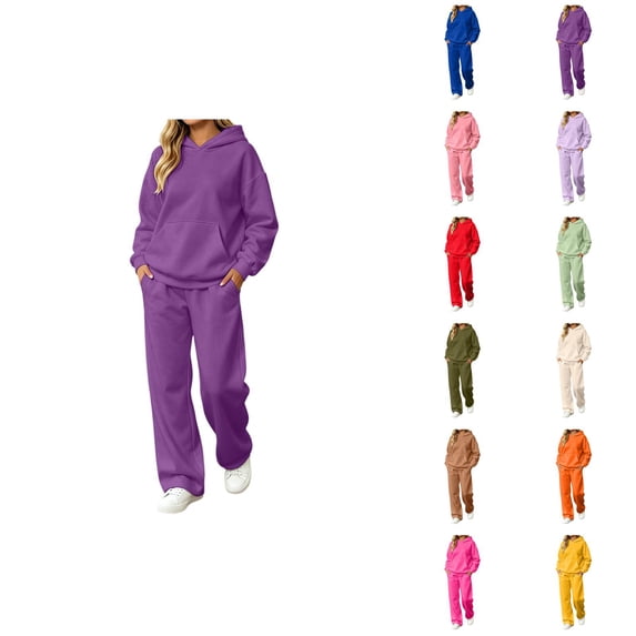 Womens 2 Piece Sweatshirt Set Hooded Pullover Hoodie and Sweatpants Loose Fit Loungewear Set Cozy Winter Tracksuit Casual Sportswear Outfit