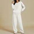 thumbnail image 1 of Womens 2 Piece Sweatsuit Crew Neck Long Sleeve Sweatshirts Elastic Waist Pants Cable Knitted Casual Sports Sets (S, Beige), 1 of 8