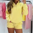 thumbnail image 1 of Womens 2 Piece Sweatsuit Outfits Half Zip Hoodie Sweat with Shorts Pockets Lounge Winter Tracksuit Wear Matching Set, 1 of 5