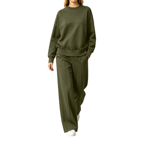 Womens 2 Piece Sweatsuits Fall Long Sleeve Sweatshirt Wide Leg Pants Lounge Sets Tracksuit Matching Outfits (2XL, Army Green)