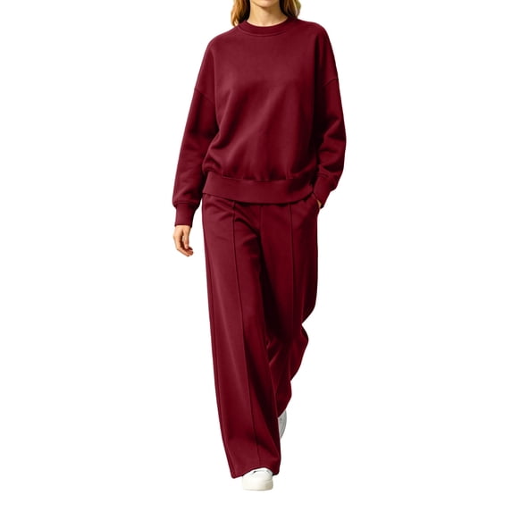 Womens 2 Piece Sweatsuits Fall Long Sleeve Sweatshirt Wide Leg Pants Lounge Sets Tracksuit Matching Outfits (XL, Wine)