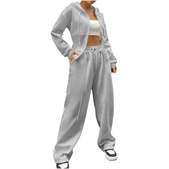 Womens 2 Piece Sweatsuits Long Sleeve Full Zip Hoodies Matching Sweatpants Fall Tracksuit with Pockets