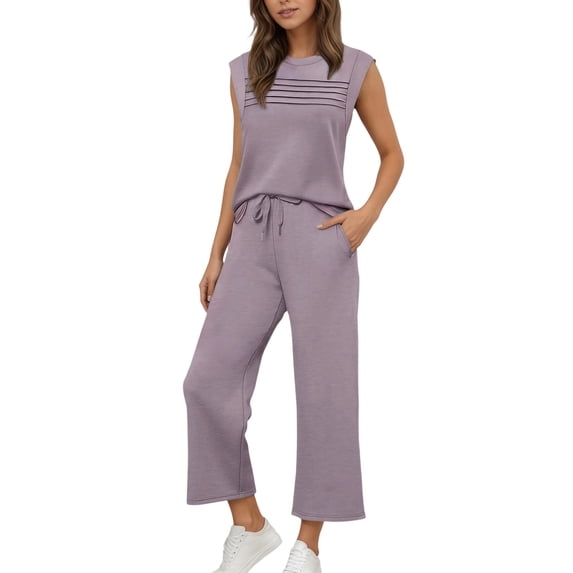 Womens 2 Piece Sweatsuits Lounge Sets Track Suits Tank Tops Wide Leg Pants Spring Matching Outfits with Pockets