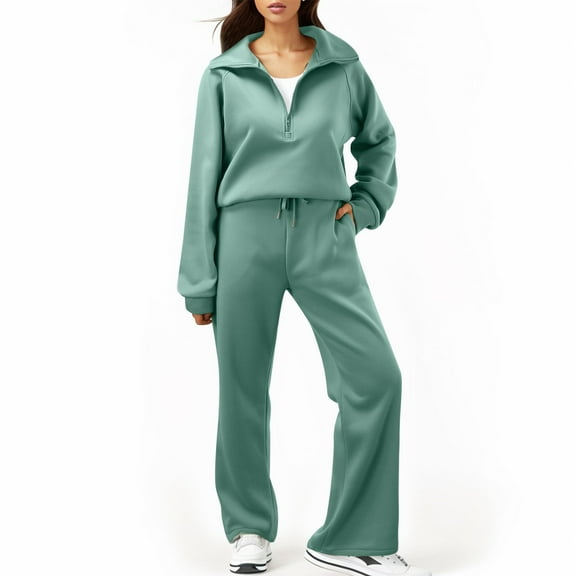 Womens 2 Piece Sweatsuits Loungewear Sets Quarter Zip Pullover Sweatshirts With Wide Leg Sweatpants Set,Size:S