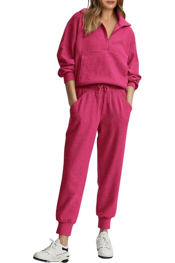 Womens 2 Piece Sweatsuits Set Long Sleeve Half Zip Pullover Sweatshirt Joggers Sweatpants Fall Outfits Tracksuit