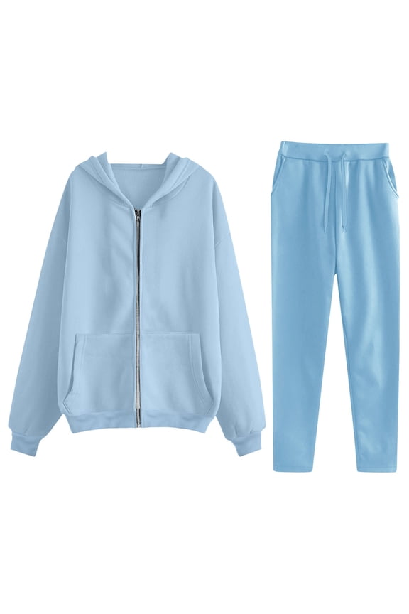 Womens 2 Piece Sweatsuits Set Long Sleeve Zip-Up Track Suits Hoodie Jacket Sweatpants Fall Jogger Sets, S