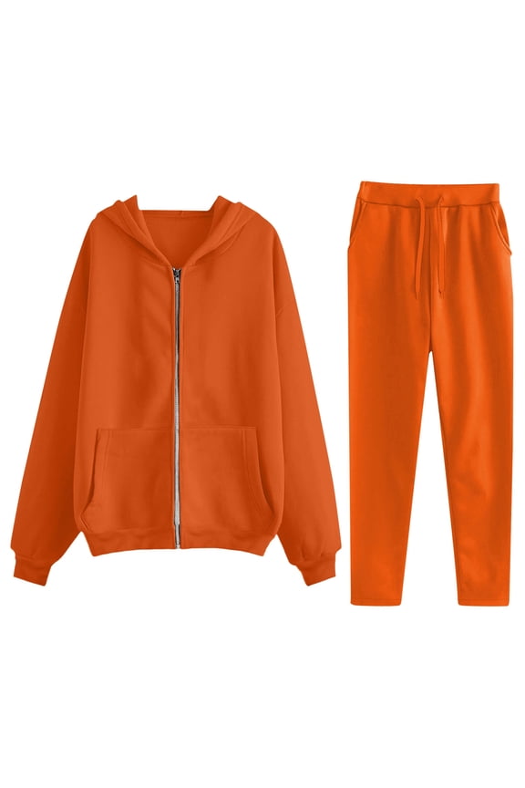 Womens 2 Piece Sweatsuits Set Long Sleeve Zip-Up Track Suits Hoodie Jacket Sweatpants Fall Jogger Sets, S