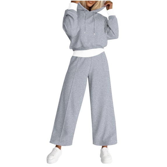 Womens 2 Piece Sweatsuits Sets Long Sleeve Crewneck Sweatshirt with Drawstring Pants Gym Workout Track Suit Airport Travel Outfit Women