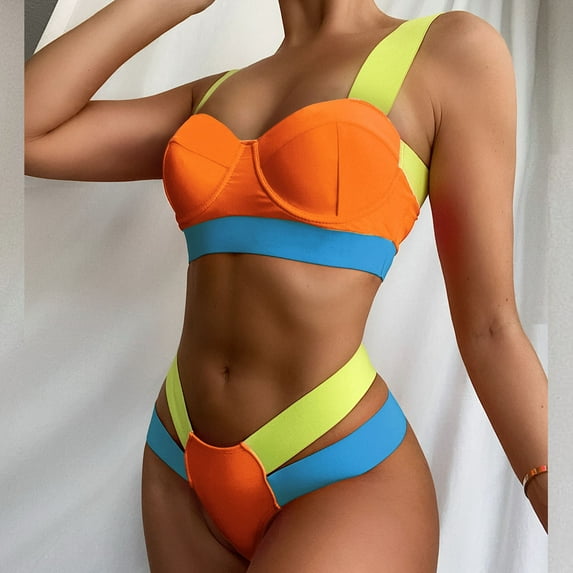 Womens 2 Piece Swimsuits Set- Ladies Swimwear Sexy Sexy Bikini Summer Beachwear Bathing Suits Gifts Orange Size S