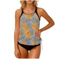 thumbnail image 1 of Womens 2 Piece Tankini Bathing Suits Tropical Racerback Swimsuits Beach Modest Swimwear Tops with Briefs(Beige S), 1 of 5
