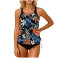 thumbnail image 1 of Womens 2 Piece Tankini Bathing Suits Tropical Racerback Swimsuits Beach Modest Swimwear Tops with Briefs(Black 2XL), 1 of 5