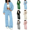 thumbnail image 1 of Womens 2 Piece Tracksuit Fall Fashion Long Sleeve Zip Up Crop Sweatshirt Long Pants Outfits Jogger Sweatsuit Sets Pink L, 1 of 5