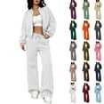thumbnail image 1 of Womens 2 Piece Tracksuit Fall Fashion Long Sleeve Zip Up Crop Sweatshirt Long Pants Outfits Jogger Sweatsuit Sets White S, 1 of 5