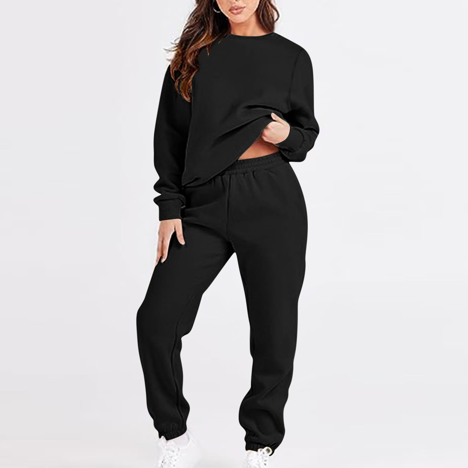 Womens 2 Piece Tracksuit Long Sleeve Pants Set Jogging Suit,2024 Fall  Winter Women Casual Trendy Solid Color Sweatsuits Classic Loose Fit Pullover  Tops Round Neck Sweatshirts Lounge Sets October Deal 