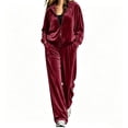 thumbnail image 1 of Womens 2 Piece Velour Tracksuits Set Long Sleeve Sweatsuits Sports Outfit Zip Hoodie Sweatpants Joggers Set (5XL, Red), 1 of 6
