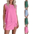 thumbnail image 1 of Womens 2 Piece Washed Cotton Outfits Tank Top Skort Set Casual Summer Tracksuit with Side Slit & Built-in Shorts,Pink L, 1 of 8