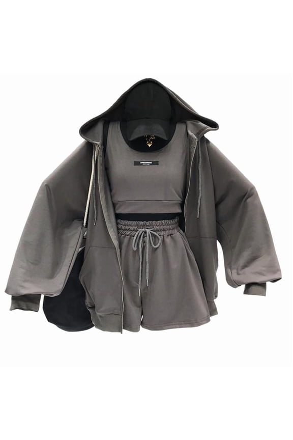 Womens 2 Piece Workout Sets Lounge Matching Sets Zip Up Hoodie and Skirt Gym Clothes Yoga Outfits Gray M