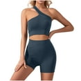 thumbnail image 1 of Womens 2 Piece Workout Sets - Seamless Ribbed Gym Athletic Yoga Outfits Sports Bra One Shoulder Crop Tops Biker Shorts on Clearance, 1 of 4