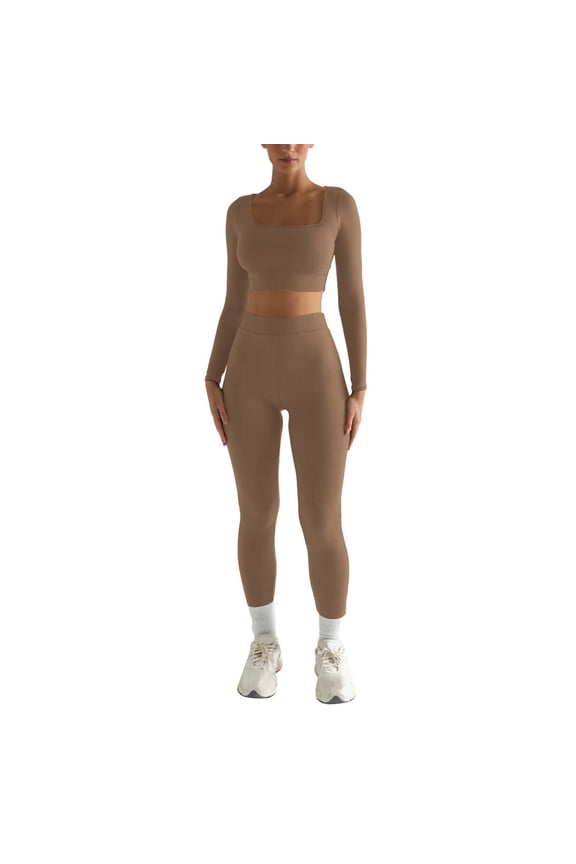 Womens 2 Piece Workout Sets Short Matching Lounge Sets Summer Clothes Going Out Gym Outfits Bra Tank Tops Sports Bra Gym Clothes Sets (S,Khaki)