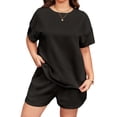 thumbnail image 1 of Womens 2 Pieces Loungewear Knit Sets Short Sleeved Casual Tops & Elastic Waist Shorts Pants Sport Wear, 1 of 6