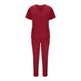 thumbnail image 1 of Womens 2 Pieces Medical Scrubs ,Womens Slim Fitted V Neck Short Sleeve Tees Medical Scrub Tops Tshirt High High Waist Drawstring Pants Soft Stretch Mock Wrap Top Nurse Workwear, 1 of 6