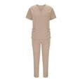 thumbnail image 1 of Womens 2 Pieces Medical Scrubs ,Womens Slim Fitted V Neck Short Sleeve Tees Medical Scrub Tops Tshirt High High Waist Drawstring Pants Soft Stretch Mock Wrap Top Nurse Workwear, 1 of 6