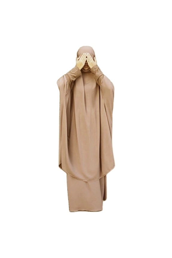 Womens 2 Pieces Prayer Dress Long Sleeve Hijab Scarf Khimar and Skirt Set Islamic Abaya Full Length Kaftan Robe