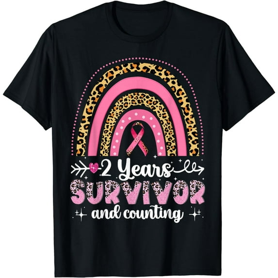 Womens 2 Years Breast Cancer Survivor Awareness Pink Ribbon T-Shirt