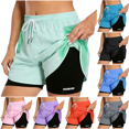 thumbnail image 1 of Womens 2 in 1 Athletic Shorts Drawstring Elastic Waist Breathable Comfort Gym Yoga Running Workout Shorts XS-2XL, 1 of 8