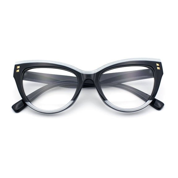 Womens 2-tone Color Design Horn Rim Cat Eye Clear Lens Fashion Eyeglasses Black White