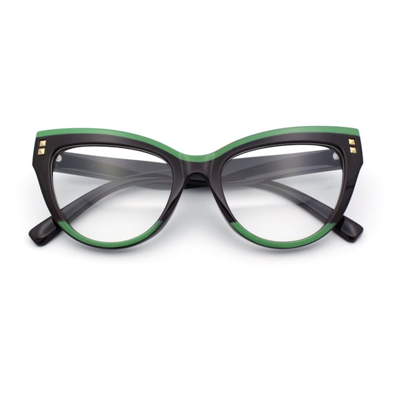 Womens 2-tone Color Design Horn Rim Cat Eye Clear Lens Fashion Eyeglasses Brown Green