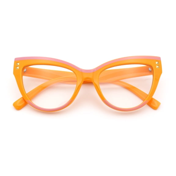 Womens 2-tone Color Design Horn Rim Cat Eye Clear Lens Fashion Eyeglasses Orange
