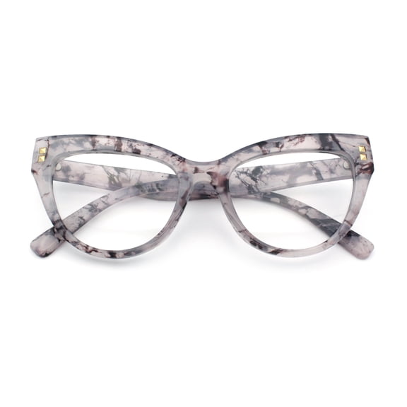 Womens 2-tone Color Design Horn Rim Cat Eye Clear Lens Fashion Eyeglasses Slate Marble