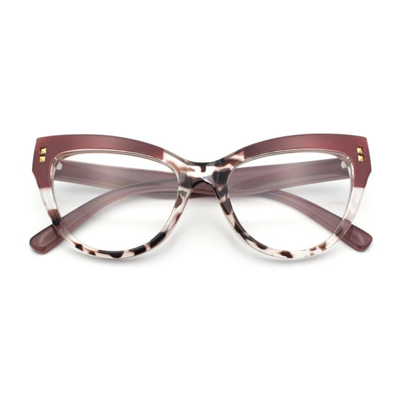 Womens 2-tone Color Design Horn Rim Cat Eye Clear Lens Fashion Eyeglasses Toffee Slate Tort