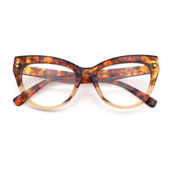 Womens 2-tone Color Design Horn Rim Cat Eye Clear Lens Fashion Eyeglasses Tortoise Beige