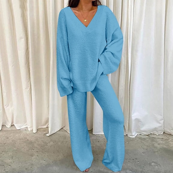 Womens 2022 Fall Two Piece Outfit Long Sleeve Crewneck Pullover Tops And Long Pants Tracksuit Sweatsuits Wool Business Suit Women plus Size Suits for Women Business Snowboard Apparel Ca Mode Jumpsuit