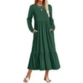 thumbnail image 1 of Womens 2023 Autumn Long Sleeve Dress Round Neck Casual Loose Fold Layered Dress With Pockets Fit An Flare Dress Dress Summer Split Maxi Dress Casual Knee Length Dresses for Women Womens Business, 1 of 3