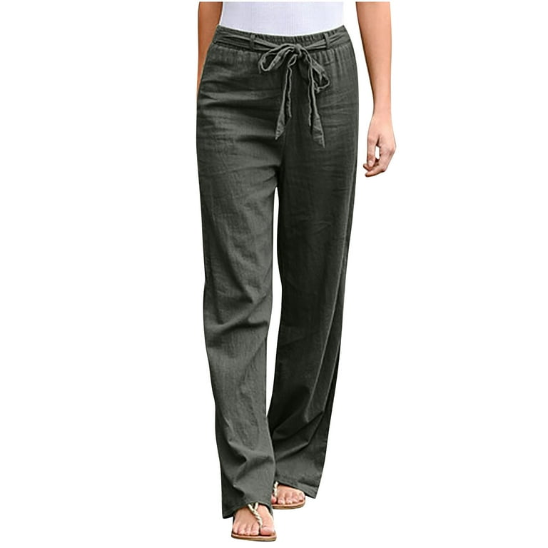 Womens 2023 Casual Drawstring Tie Elastic Waist Loose Capri Jogger Cargo  Pants with Pockets