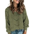 thumbnail image 1 of Womens 2023 Cute Elegant Soft Crewneck Long Sleeve  Cable Knit Pullover Sweaters, 1 of 9
