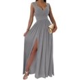 thumbnail image 1 of Womens 2023 Formal Dresses Wrap V-Neck Ruched Sexy Bridesmaid Wedding Guest Maxi Dresses, 1 of 9