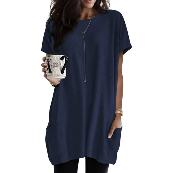 Womens 2023 Summer Casual Shirts Short Sleeve Tunic Tops with Pockets
