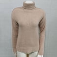 thumbnail image 1 of Womens 2023 Winter Fall Solid Color Turtleneck High Neck Long Sleeve Cable Knit Sweaters Outerwear Warm Fitted Fashion Pullover Sweater, 1 of 4